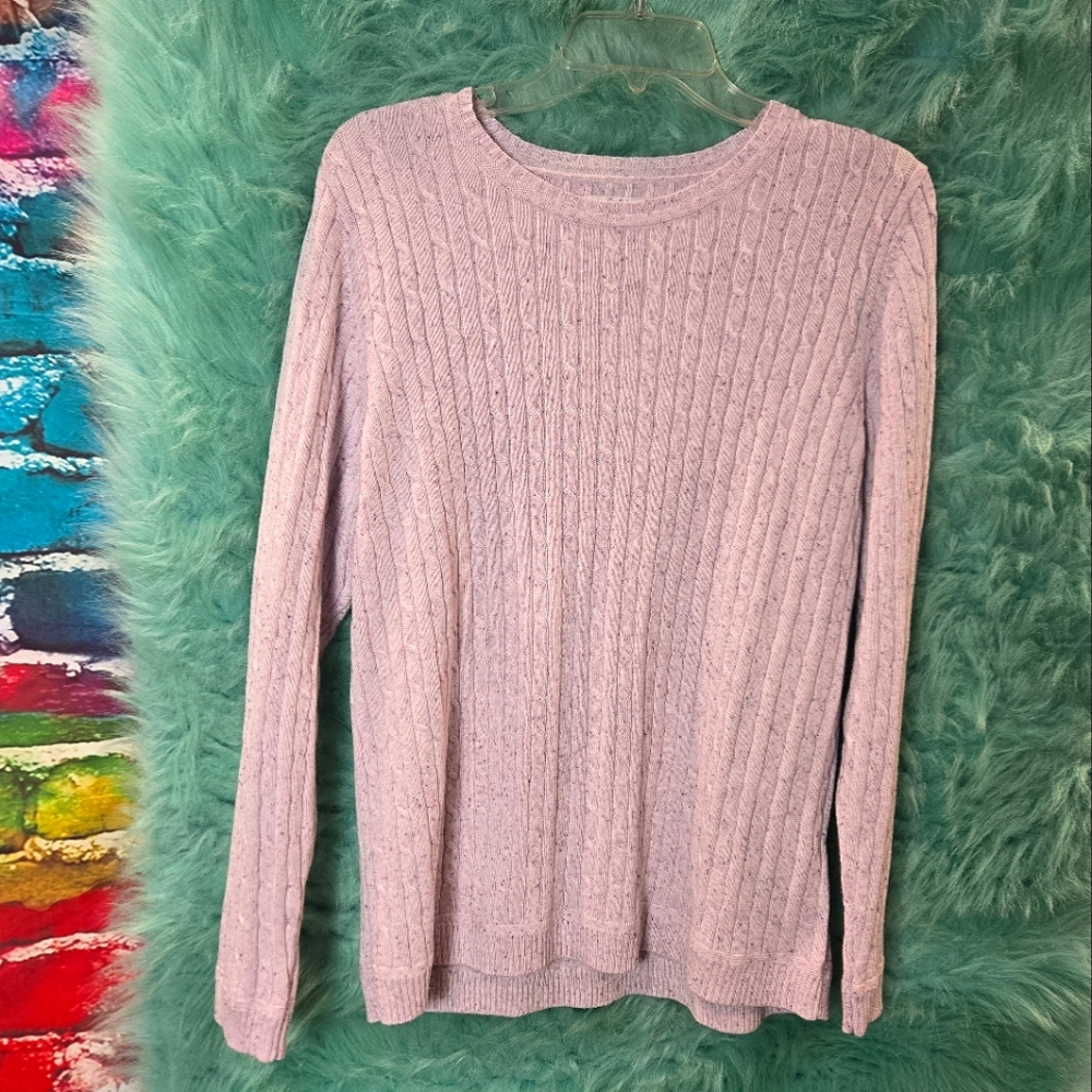 Croft and Barrow, Pink Purple Speckled Ribbed Long Sleeve Crew Neck Sweater L